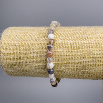 Botswana Agate Natural Stone Bracelet — Smooth Beads, 6 mm Diameter, 18 cm Length, Stretch