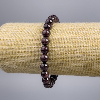 Garnet Stone Bracelet with Smooth Beads, 8 mm Diameter, 18 cm Length, Stretch