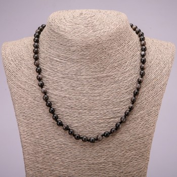 Necklace of natural stone Silvery Obsidian, smooth beads, diameter 6(±)mm, length 45 cm