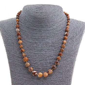 Picture Jasper Necklace, Natural Stone, Bead Size 6–11 mm, Length 45 cm