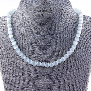 Cat's Eye Bead Necklace 8mm Gray, 40 cm