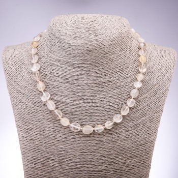 Rutilated Quartz Necklace with Golden Hair-Like Inclusions, Faceted Beads 7-9 mm, Length 45 cm