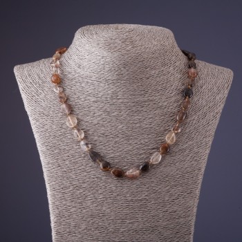 Beaded Necklace of Chocolate Hair Quartz — Faceted Oval, 8-10 mm Diameter, 45 cm Length