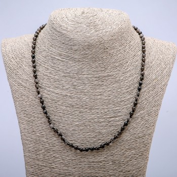 Natural stone necklace, Silvery Obsidian, smooth beads, 4 mm diameter, 45 cm length+