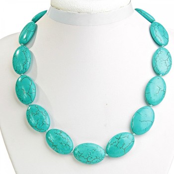 Necklace with Green Turquoise, Oval 20×30 mm, Length 49 cm