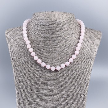 Natural Stone Necklace Pink Quartz, Faceted Opaque Beads, Diameter 8mm, Length 48cm