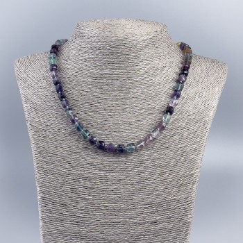 Natural fluorite necklace with faceted cube beads, 7 mm diameter, 48 cm length ±