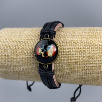 Eco-leather bracelet Skull with flag on drawstrings 1 piece