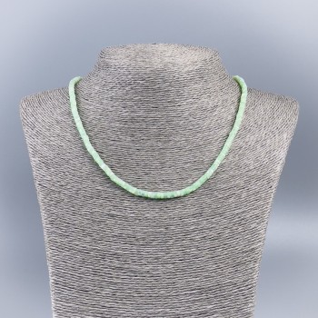 Mint-tinted natural mother-of-pearl choker necklace with smooth rondelle beads, 4x2 mm, 48 cm long