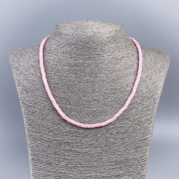 Pink-tinted natural mother-of-pearl choker necklace with smooth rondelle beads, 4×2 mm, length 48 cm ±