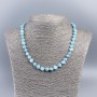 Blue-tinted natural mother-of-pearl necklace, 8 mm blue chip beads, 50 cm length