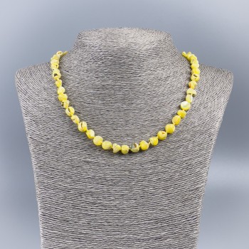 Natural Mother-of-Pearl Necklace (tinted) Lemon Yellow Round Rondelle Beads, 8mm diameter, 48cm length