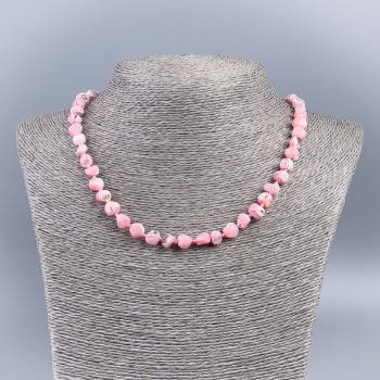 Natural mother-of-pearl necklace, pink-toned, round beads 8 mm in diameter, 48 cm long