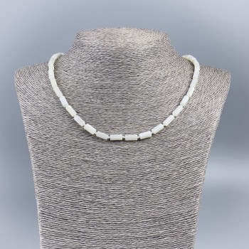 Necklace with natural white mother-of-pearl cylinder beads, 5x10 mm, 50 cm length
