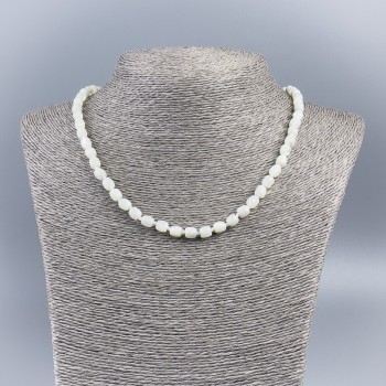 Necklace with natural white mother-of-pearl barrel rondelle beads, 6x6 mm diameter, length 48 cm