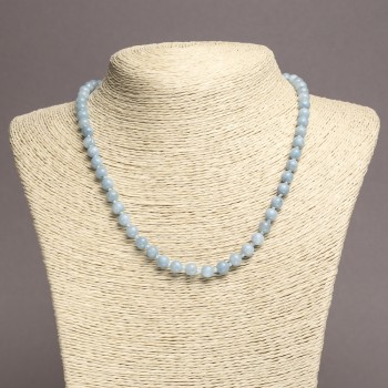 Aquamarine Necklace - Smooth Bead, 6mm Diameter, 45cm Length