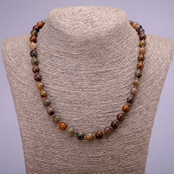 Natural Jasper Stone Necklace, smooth round beads, diameter 8 mm (±), length 45 cm