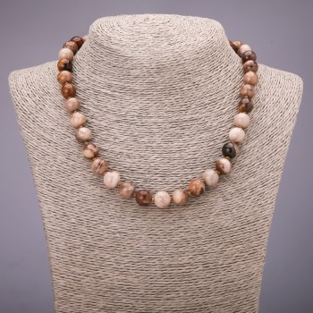Natural Jasper gemstone necklace with smooth round beads, 10 mm diameter, 45 cm length