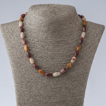 Mookaite Jasper Necklace, curved cylinder beads, natural stone, length 47 cm, diameter 15×7 mm