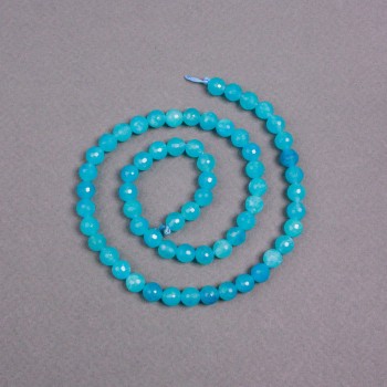 Aquamarine Beads on Thread, Natural Stone Faceted Round Beads, 6 mm Diameter, 38 cm Length