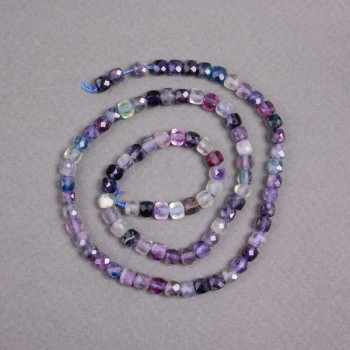 Beads on a thread Fluorite natural stone, faceted cube, diameter 4.5 x 4.5 mm, length 39 cm