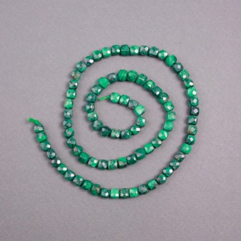 Beads on thread Malachite, natural stone, faceted cube, diameter 4.5x4.5 mm, length 39 cm