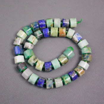 Azurite Rondelle Beads on Thread, 13x9mm diameter +/- with seed beads, 2mm diameter +/-, length 39cm +/-