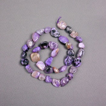 Charoite beads on thread, natural stone, faceted, diameter 13×9 mm ±, length 39 cm ±