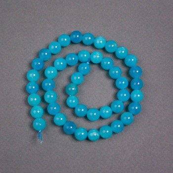 Aquamarine Beads on Thread, Natural Stone, Smooth Round Beads, 8.5 mm Diameter, 38 cm length