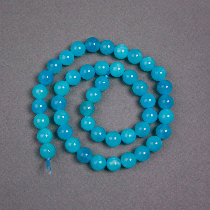 Aquamarine Beads on Thread, Natural Stone, Smooth Round Beads, 8.5 mm Diameter, 38 cm length