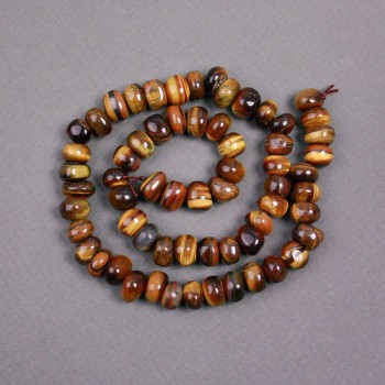 Tiger's Eye Beads on Thread, Natural Stone, Faceted, 9x6 mm, Length 39 cm