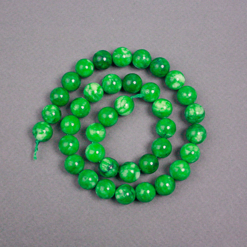 Chrysoprase Beads on Thread, Smooth Round, 10 mm Diameter, 39 cm Length
