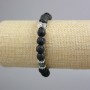 Lava bracelet with smooth beads, 8.5 mm diameter, hematite cube 6 mm with silver-tone inserts, length 18 cm (stretch)