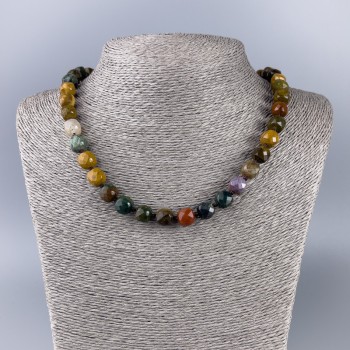 Jasper bead necklace, natural stone, faceted cubes, diameter 9x9 mm, length 50 cm