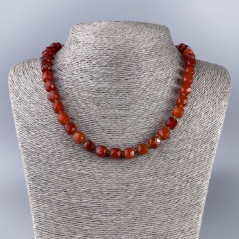Carnelian necklace with natural stone, faceted cube beads, diameter 9x9 mm, length 50 cm