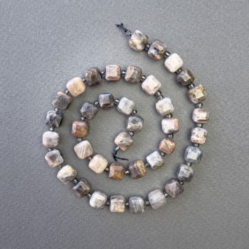 Sunstone Beads, Natural Stone, Faceted Cube, 8x8 mm diameter, approx 39 cm long on a beaded thread