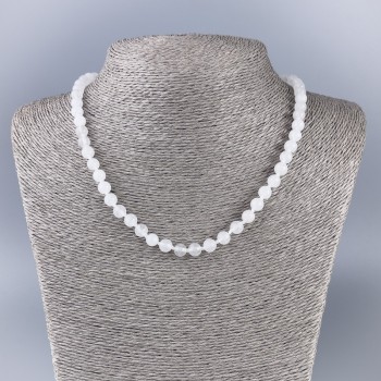 Necklace with imitation white quartz (acrylic) smooth beads, diameter 6.5 mm, length 47 cm