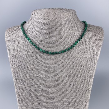 Malachite necklace, natural stone, faceted cube, diameter 4x4mm+-, length 50cm+