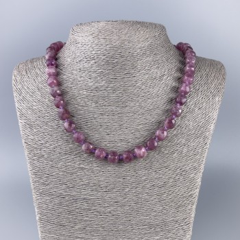 Rubellite Tourmaline Necklace, Faceted Cubes, Natural Stone, 9 x 9 mm, Length 50 cm