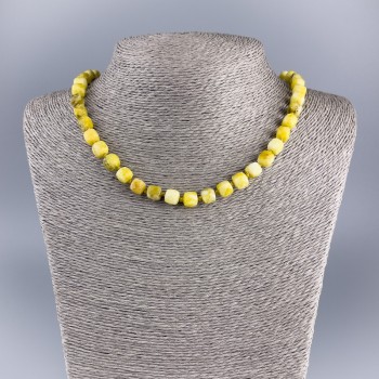 Yellow Jadeite Necklace, natural stone faceted cube beads, diameter 7.5×7.5 mm, length 50 cm