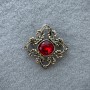 Accent Brooch Pendant with Red Crystal and White Crystals on Gold-Tone Metal 42 mm +