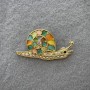 Brooch 'Snail' with Multicolored Cat's Eye and Rhinestones, Light-Gold Metal 28x55mm+