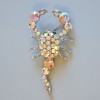 Scorpion Brooch with White and Green Crystals, Silver Metal 70x37mm+