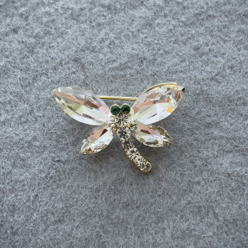 Butterfly Brooch with White Crystals, Golden Metal 20x28 mm+