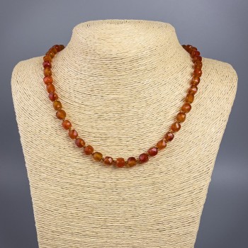 Carnelian Necklace with Faceted Cubes, 7 mm Diameter, 50 cm Length