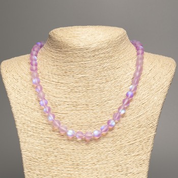 Opal Glass Necklace Purple Matte Chameleon, Smooth Beads, Diameter 8 mm, Length 49 cm