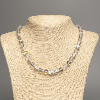 Opal Glass Necklace in Gray Matte Chameleon with Smooth Beads, 8mm Diameter, 49cm Length