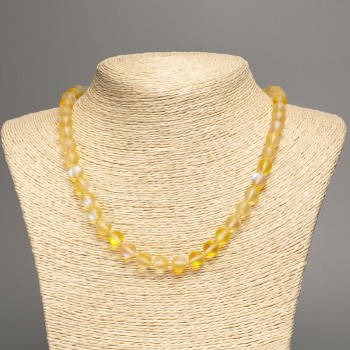 Opal Glass Necklace in Yellow Matte Chameleon, Smooth Beads, 8 mm Diameter, 49 cm Length