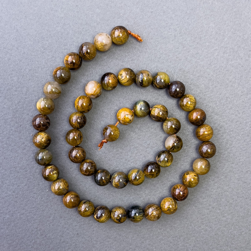 Yellow Petersite beads, natural stone, smooth ball, diameter 8 mm, length 39 cm