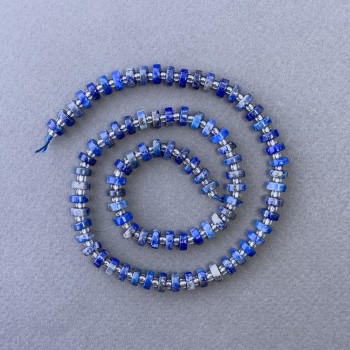 Lazurite Beads, Natural Stone Washer on Thread, 6x2.5 mm, Length 39 cm, with Seed Beads 3x2 mm